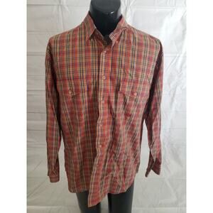 Roper Men's Medium - Orange & Red Plaid Button Up Long Sleeve Shirt #